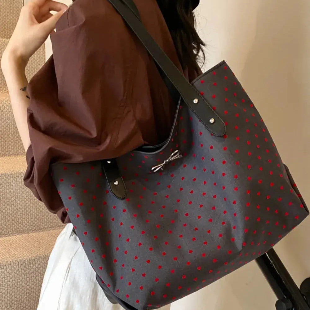 Polyester Bow Polka Dot Tote Bag Trendsi
