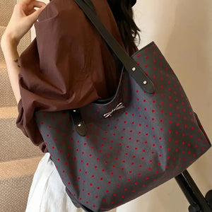 Polyester Bow Polka Dot Tote Bag Trendsi