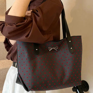 Polyester Bow Polka Dot Tote Bag Trendsi