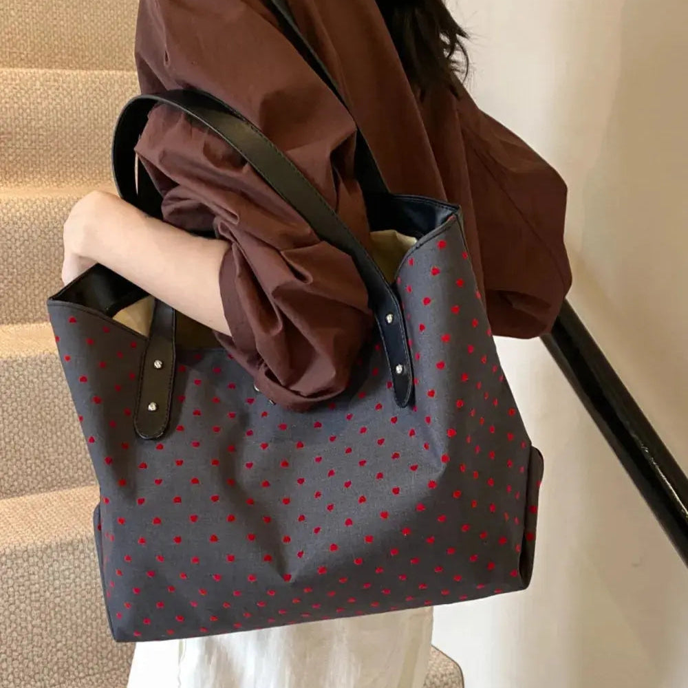 Polyester Bow Polka Dot Tote Bag Trendsi