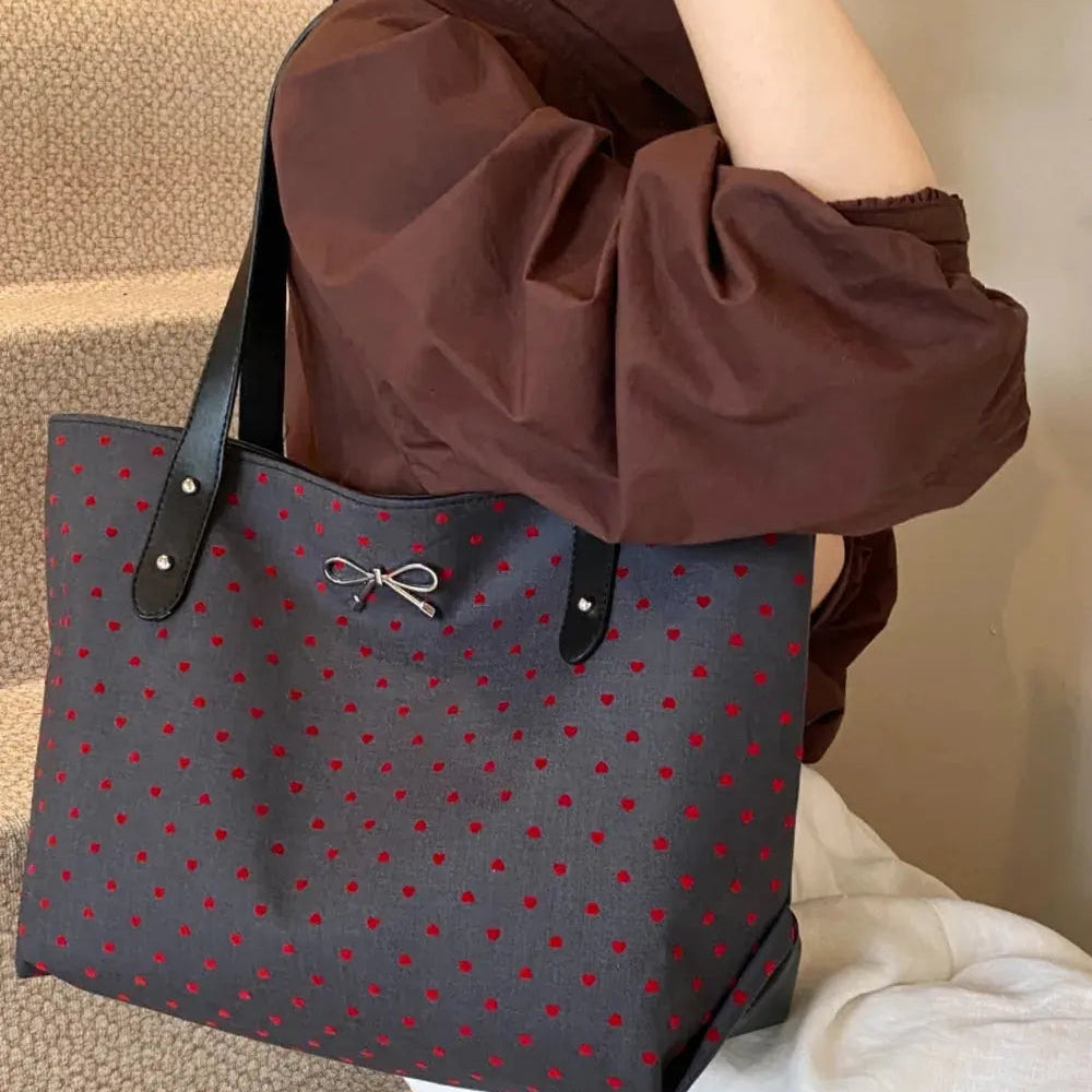 Polyester Bow Polka Dot Tote Bag Trendsi