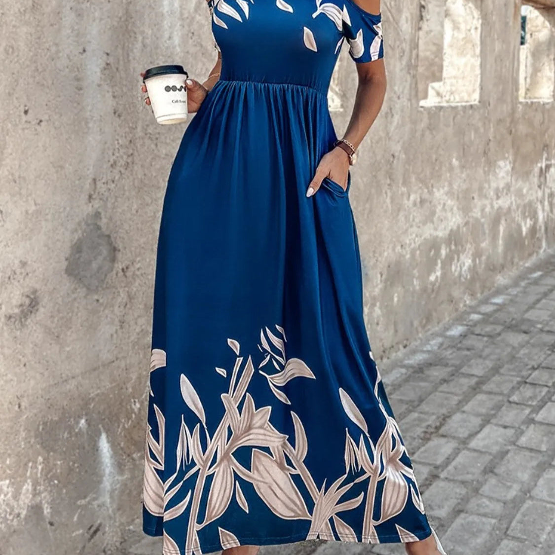 Printed Cold Shoulder Dress Trendsi