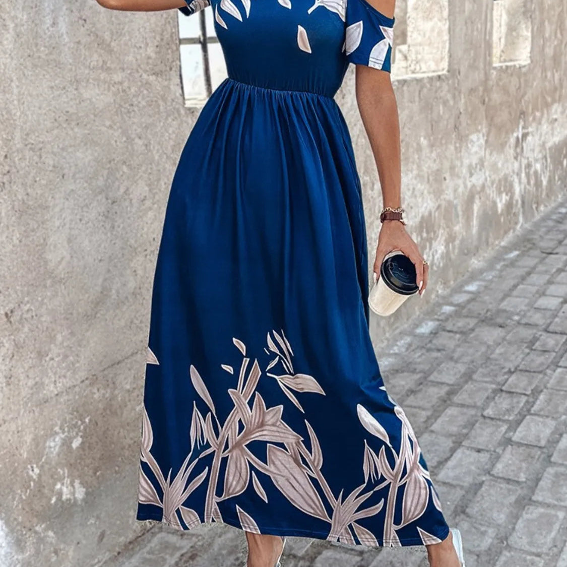 Printed Cold Shoulder Dress Trendsi
