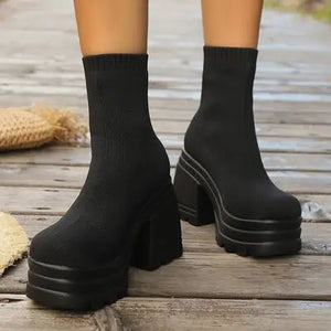 Round Toe Block Heel Boots Trendsi