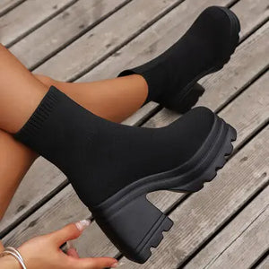 Round Toe Block Heel Boots Trendsi