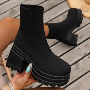 Round Toe Block Heel Boots Trendsi