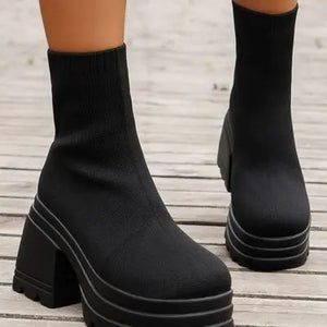 Round Toe Block Heel Boots Trendsi