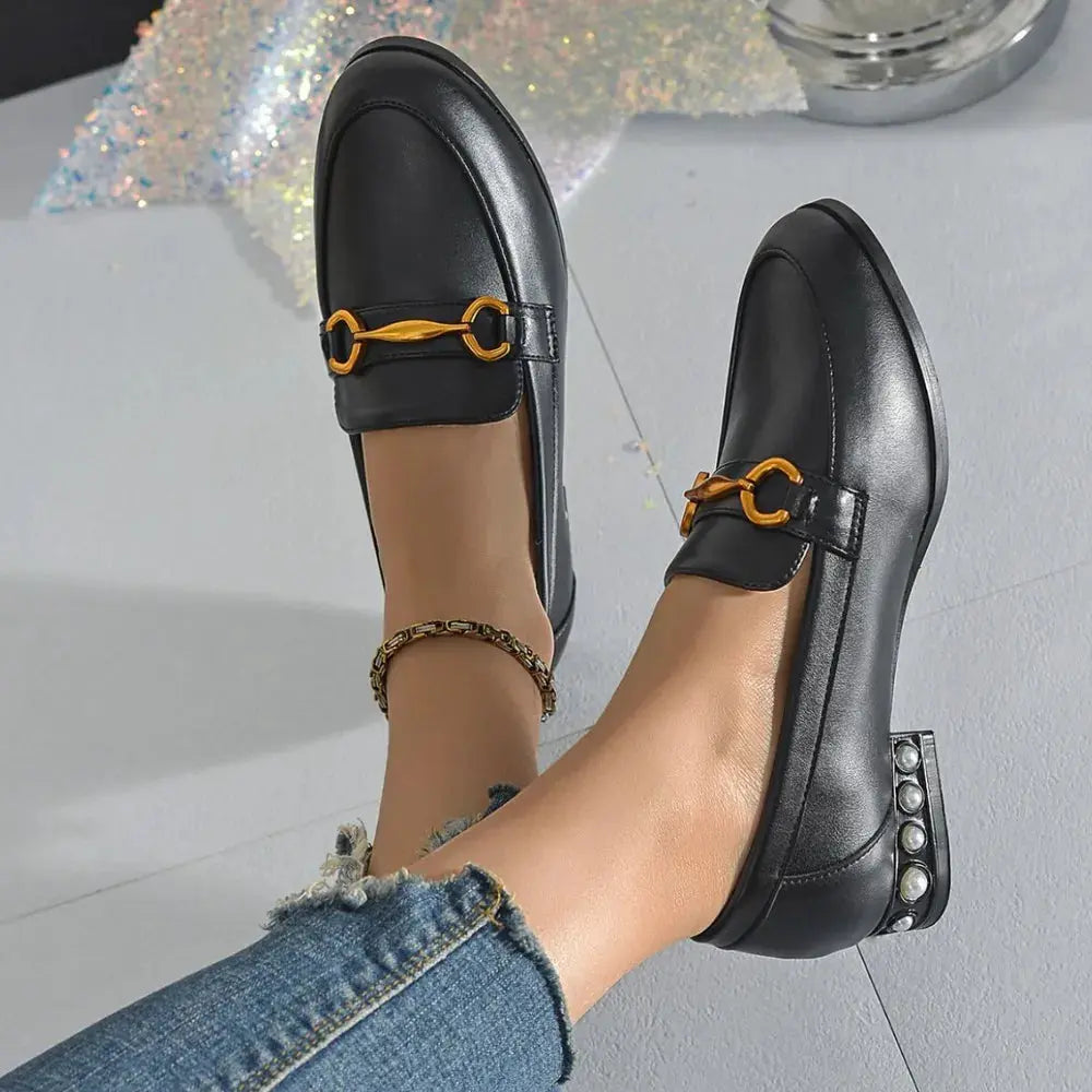 Round Toe Block Heels Loafers Trendsi