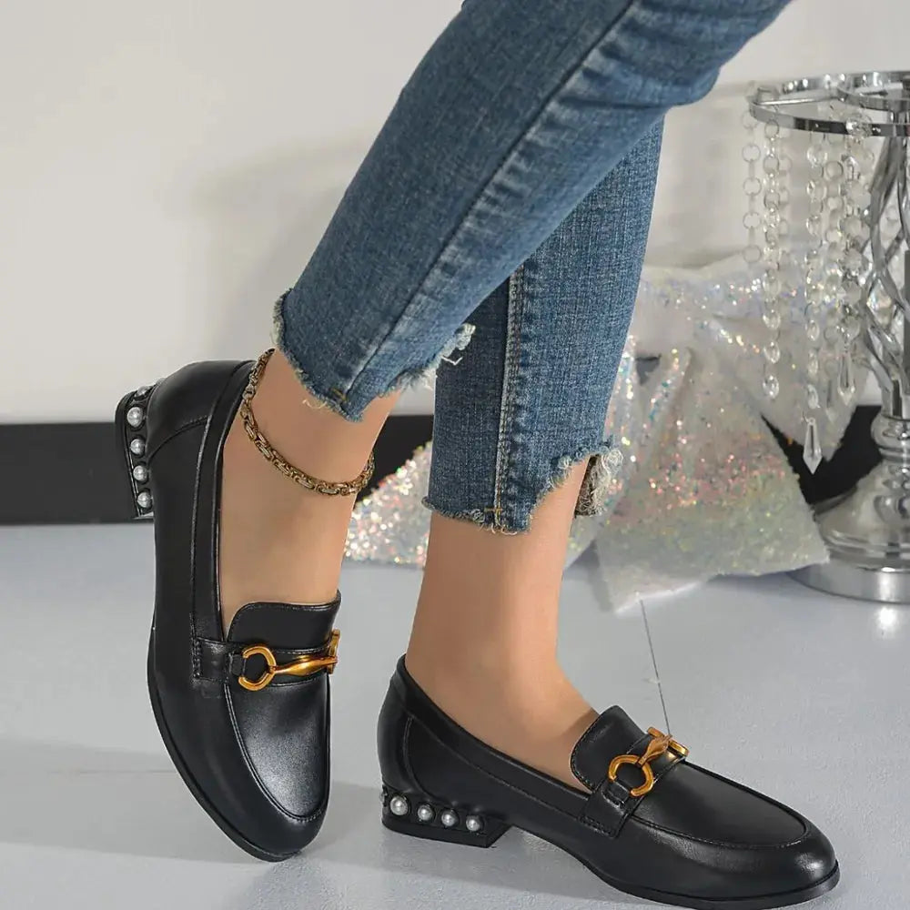 Round Toe Block Heels Loafers Trendsi
