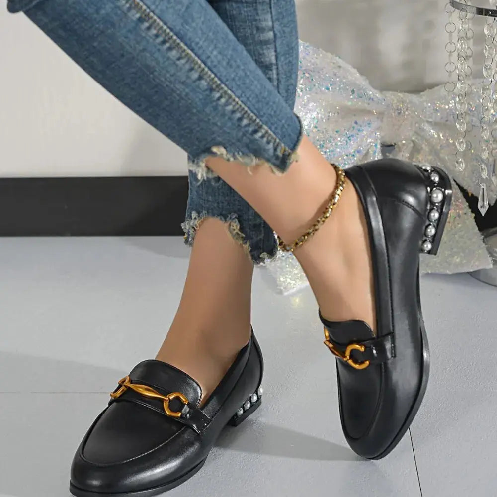 Round Toe Block Heels Loafers Trendsi