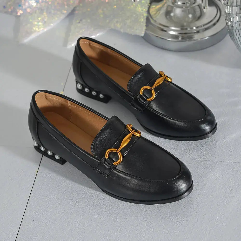 Round Toe Block Heels Loafers Trendsi