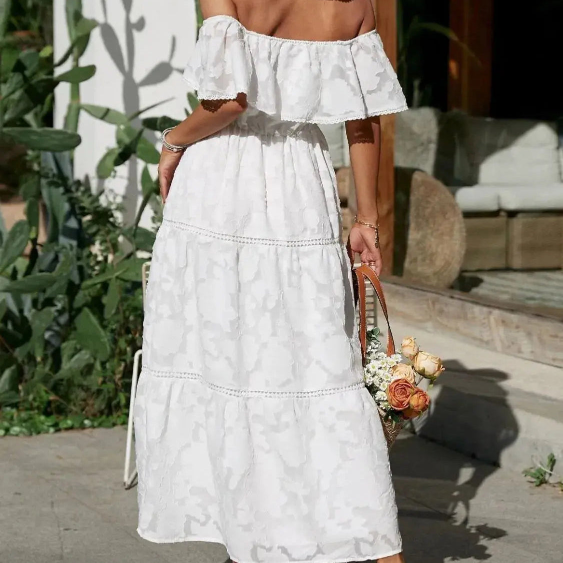Ruched Off Shoulder Short Sleeve Midi Dress Trendsi
