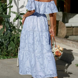 Ruched Off Shoulder Short Sleeve Midi Dress Trendsi