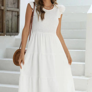 Ruffled Round Neck Cap Sleeve Dress Trendsi