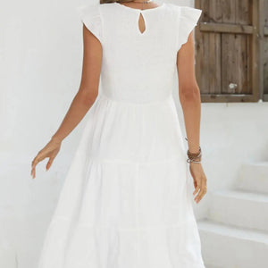 Ruffled Round Neck Cap Sleeve Dress Trendsi
