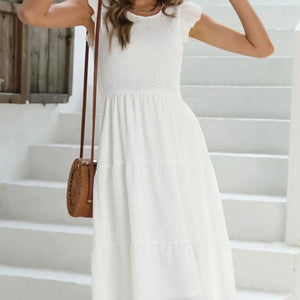 Ruffled Round Neck Cap Sleeve Dress Trendsi