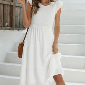 Ruffled Round Neck Cap Sleeve Dress Trendsi