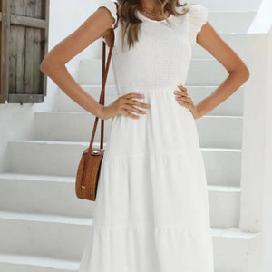 Ruffled Round Neck Cap Sleeve Dress Trendsi