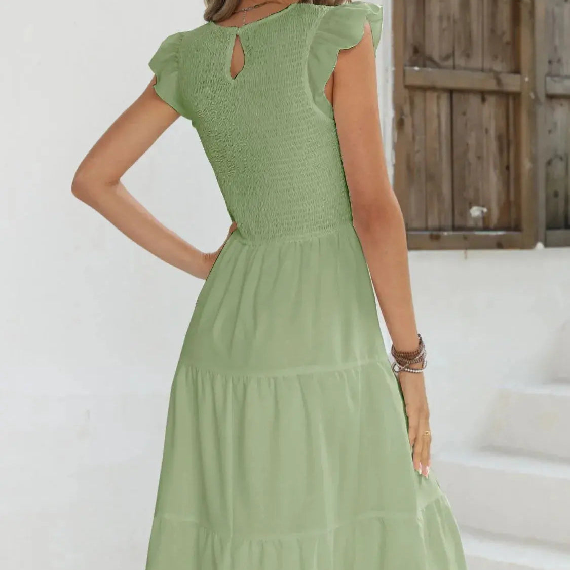 Ruffled Round Neck Cap Sleeve Dress Trendsi