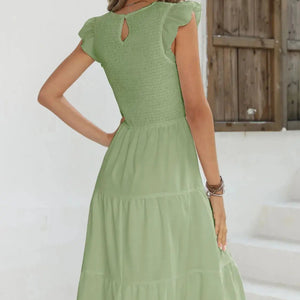 Ruffled Round Neck Cap Sleeve Dress Trendsi
