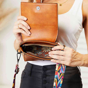 SHOMICO PU Leather Wide Strap Crossbody Bag Trendsi