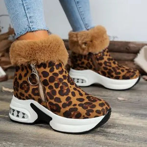 Side Zipper Leopard Platform Boots Trendsi