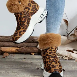 Side Zipper Leopard Platform Boots Trendsi