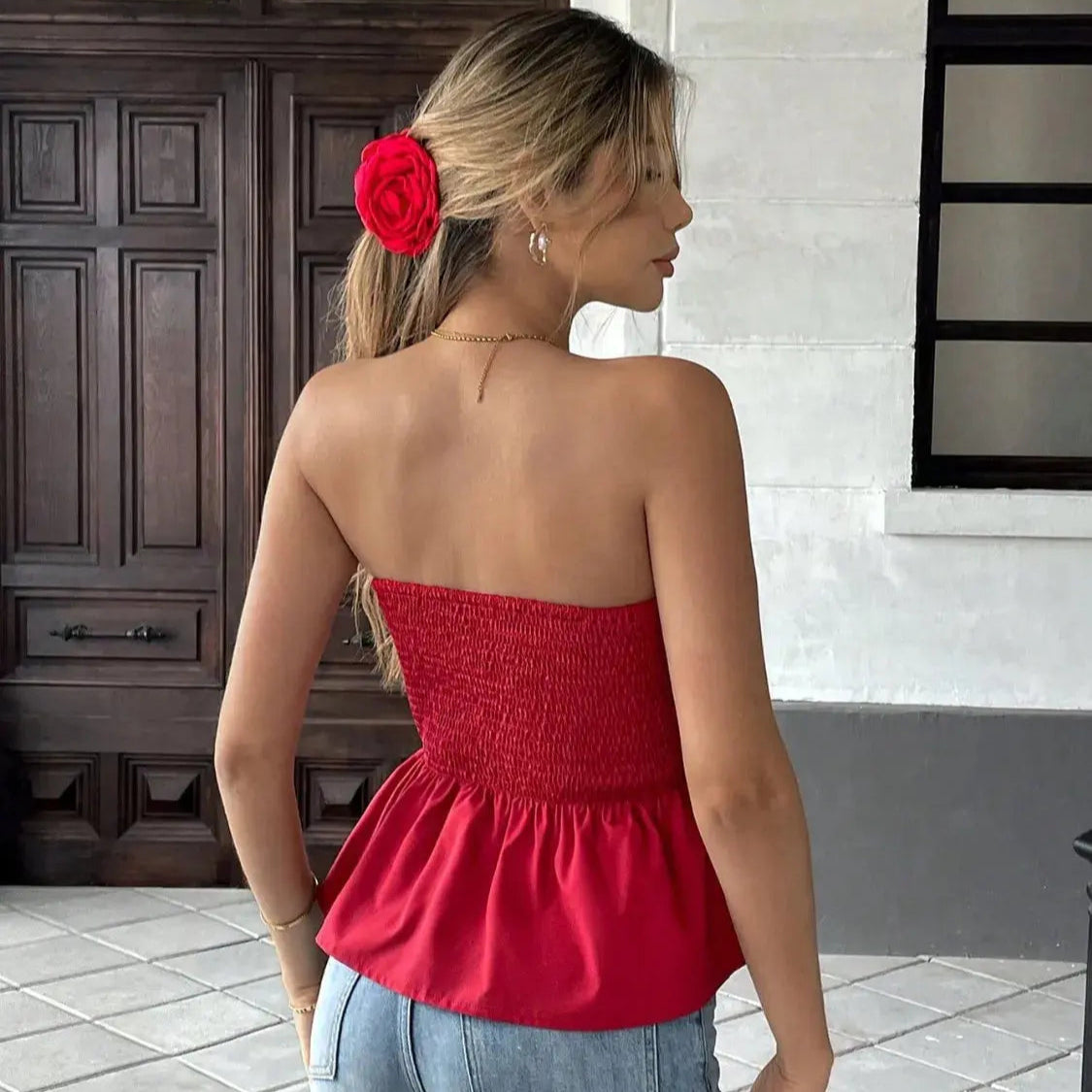 Smocked Bow Tube Top Trendsi