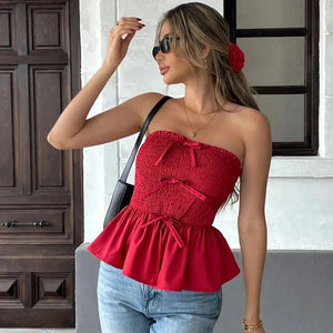 Smocked Bow Tube Top Trendsi