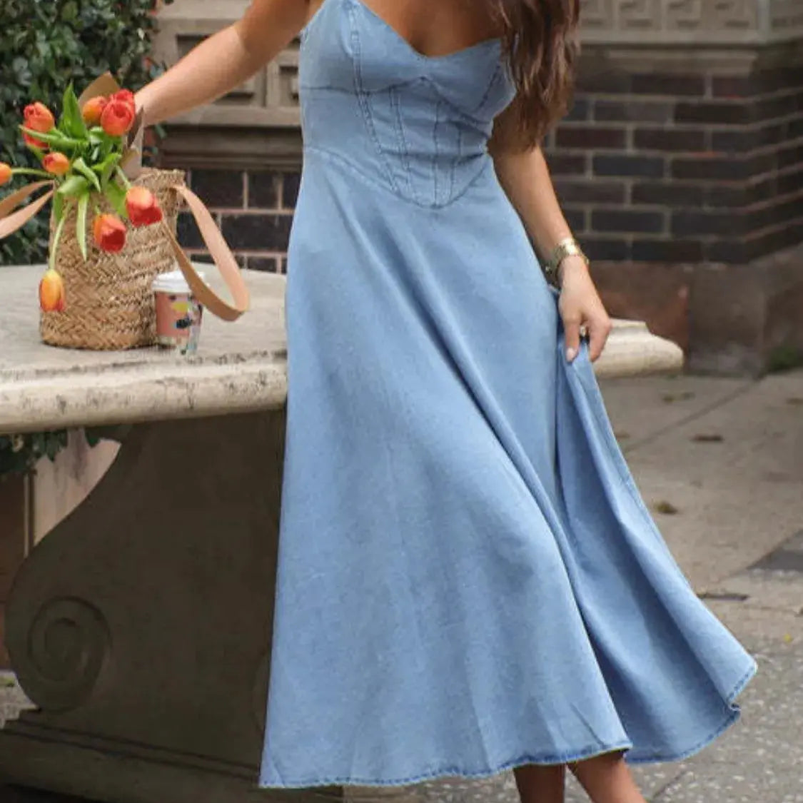 Smocked Sweetheart Neck Midi Cami Dress Trendsi