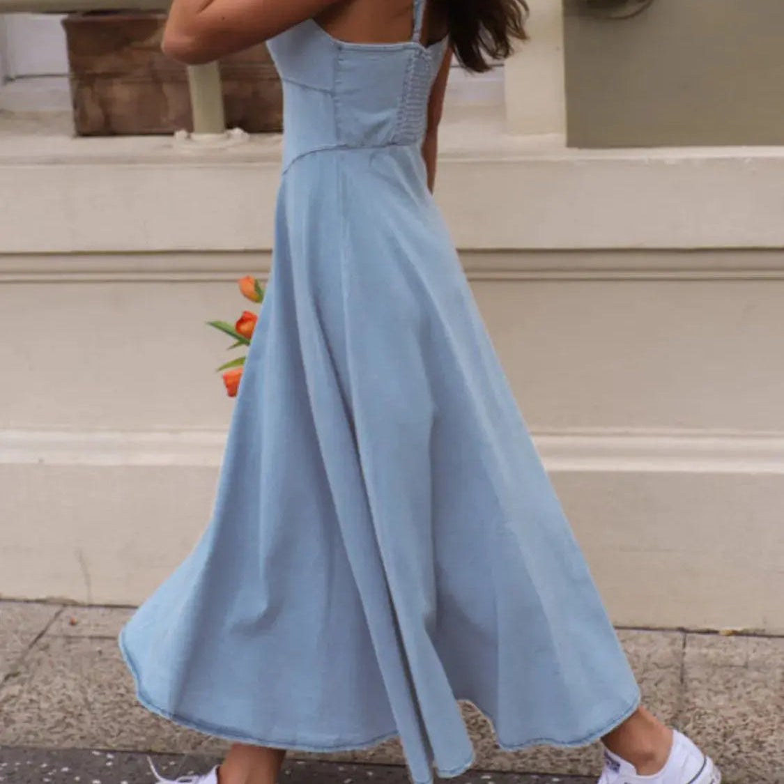 Smocked Sweetheart Neck Midi Cami Dress Trendsi