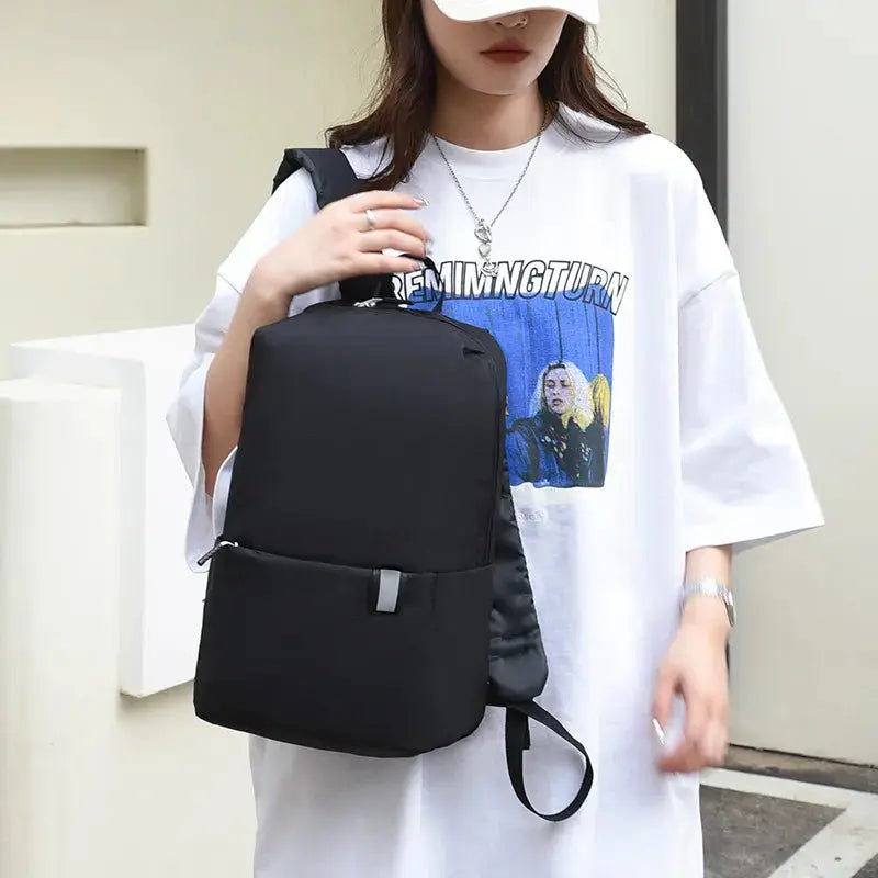 Solid Color Nylon Backpack Bag Trendsi