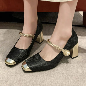 Square Toe Block Heels Pumps Trendsi