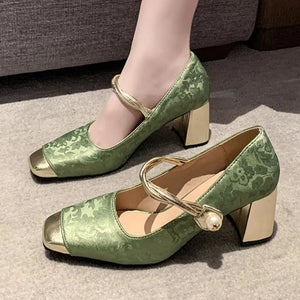 Square Toe Block Heels Pumps Trendsi