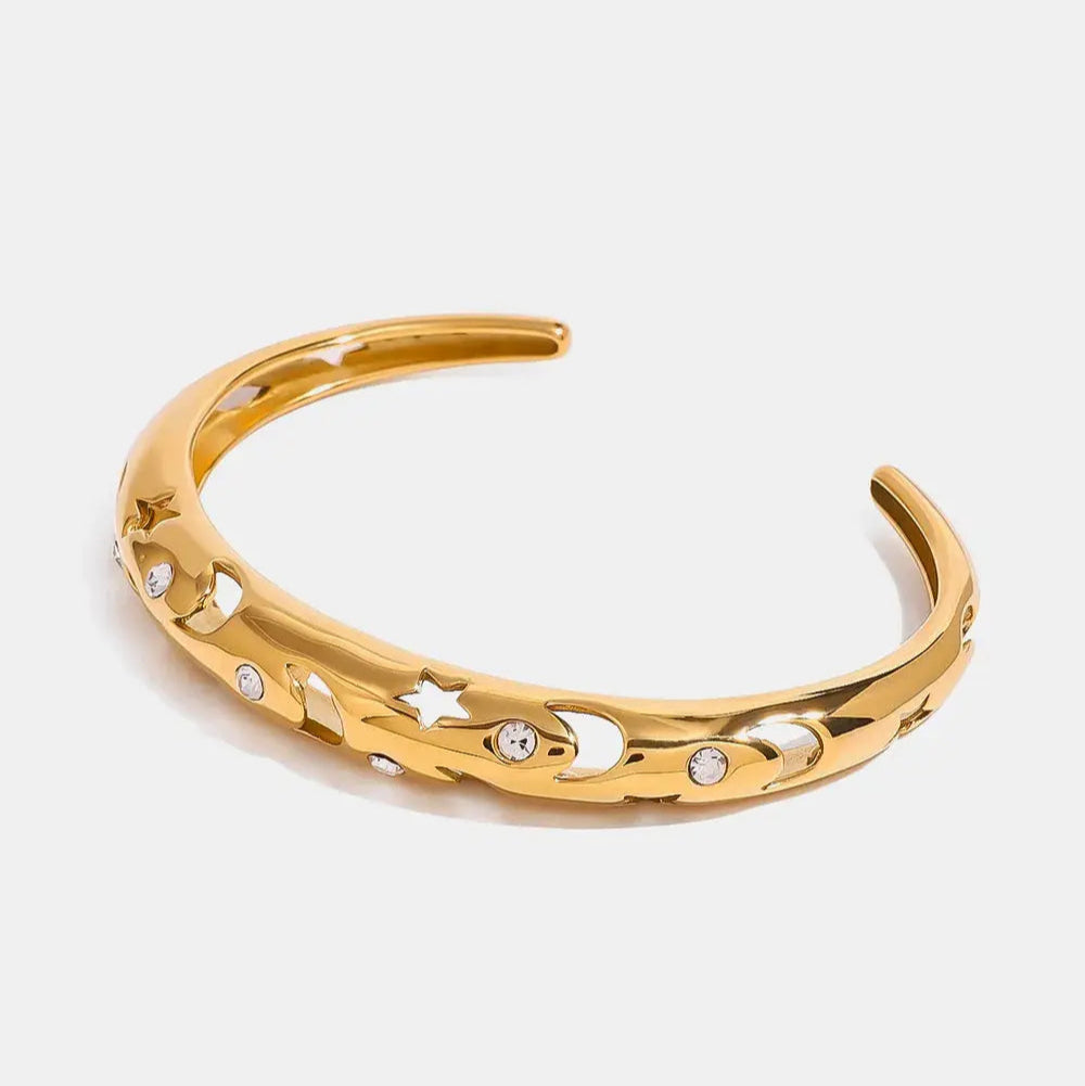 Stainless Steel Inlaid Rhinestone Cutout Bracelet Trendsi