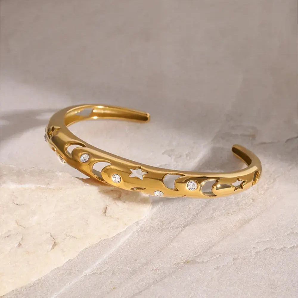 Stainless Steel Inlaid Rhinestone Cutout Bracelet Trendsi
