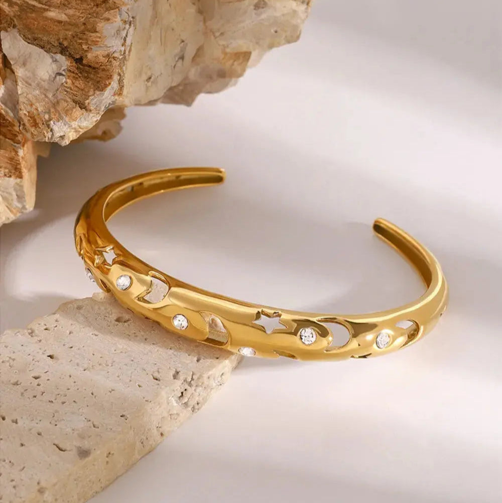 Stainless Steel Inlaid Rhinestone Cutout Bracelet Trendsi