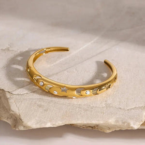 Stainless Steel Inlaid Rhinestone Cutout Bracelet Trendsi