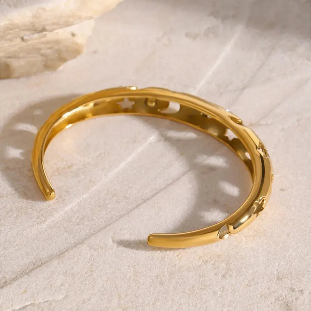 Stainless Steel Inlaid Rhinestone Cutout Bracelet Trendsi