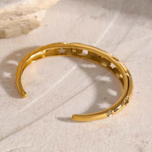 Stainless Steel Inlaid Rhinestone Cutout Bracelet Trendsi