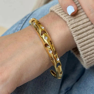 Stainless Steel Inlaid Rhinestone Cutout Bracelet Trendsi