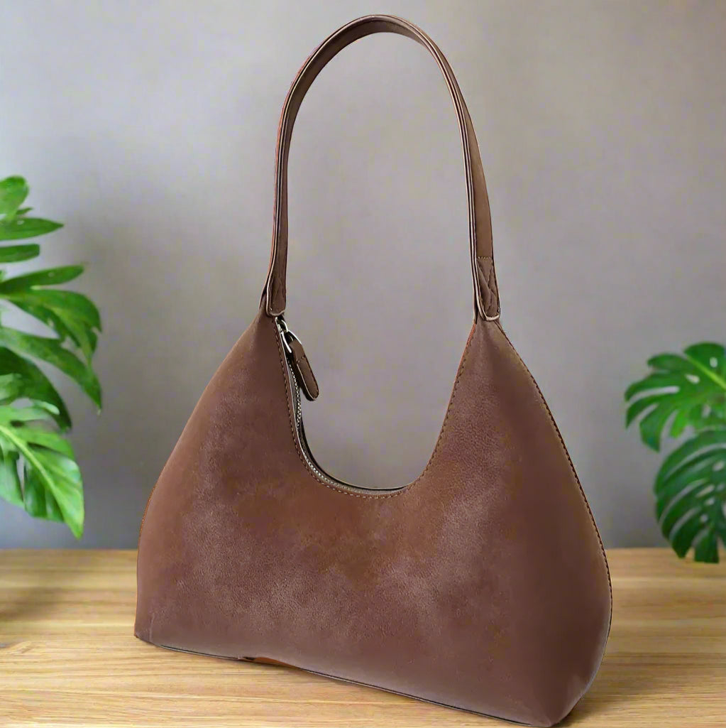 Suede Shoulder Bag with Zip Trendsi