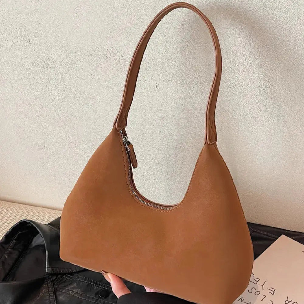 Suede Shoulder Bag with Zip Trendsi