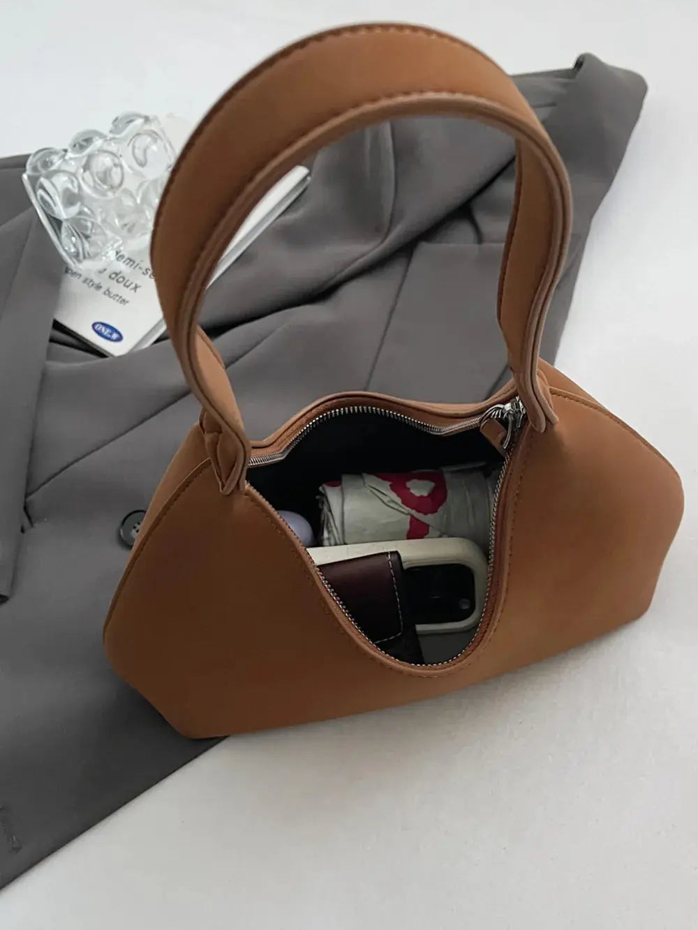 Suede Shoulder Bag with Zip Trendsi