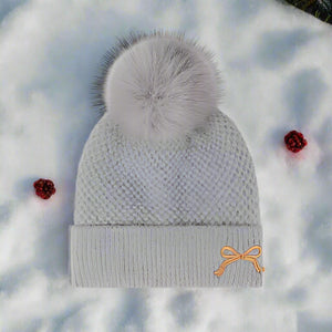 Thermal Bow Knit Hat with Pompom Trendsi