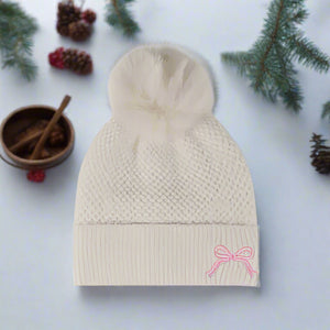 Thermal Bow Knit Hat with Pompom Trendsi