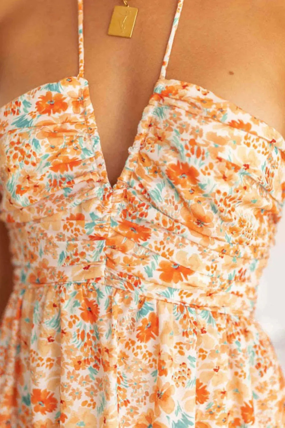 Tiered Halter Neck Printed Cami Dress Trendsi