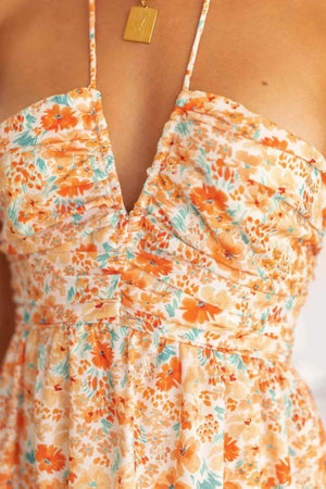 Tiered Halter Neck Printed Cami Dress Trendsi