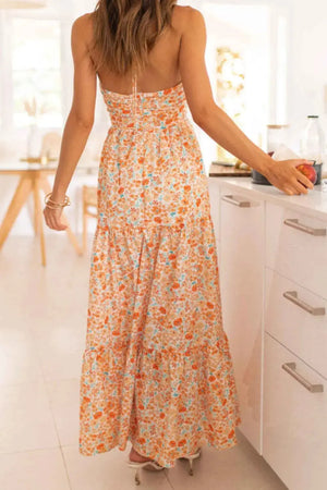 Tiered Halter Neck Printed Cami Dress Trendsi