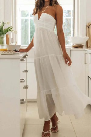 Tiered Halter Neck Printed Cami Dress Trendsi